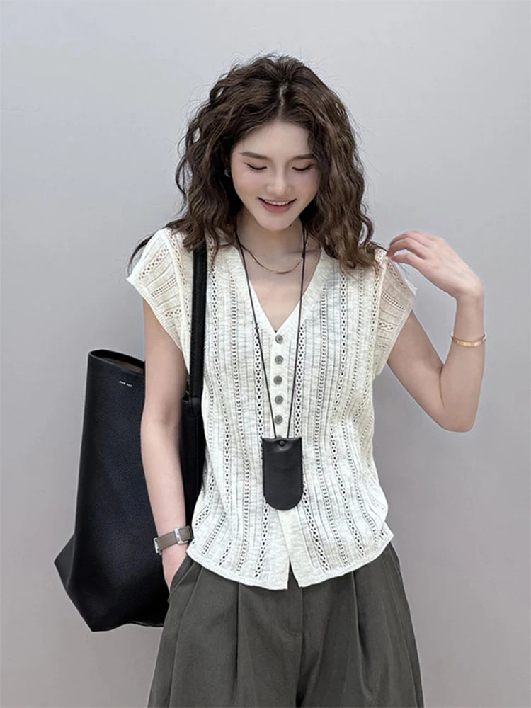 Women's Hollow out Short Sleeve Knitted V-Neck Casual Slimming Top Summer New Style Thin Cover up Cardigan Korean Style Commute
Women's Hollow out Short Sleeve Knitted V-Neck Casual Slimming Top Summer New Style Thin Cover up Cardigan Korean Style Commute