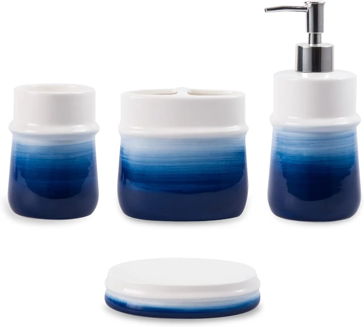 Navy Blue Bathroom Accessories Set, 4-Piece Ceramic Soap Dispenser, Toothbrush Cup, Soap Dish & Tumbler for Modern Decor
Navy Blue Bathroom Accessories Set, 4-Piece Ceramic Soap Dispenser, Toothbrush Cup, Soap Dish & Tumbler for Modern Decor