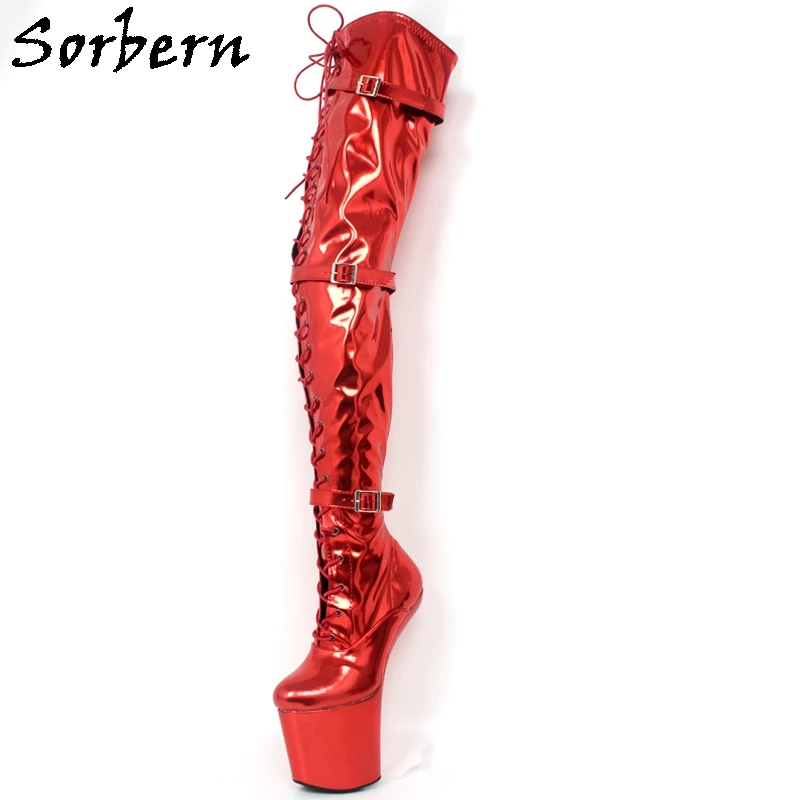 Sorbern Red Metallic Mid Thigh Boots For Women Fetish High Heels Thick Hoof Sole Heelless Platform Crotch Hi Boots Custom
Sorbern Red Metallic Mid Thigh Boots For Women Fetish High Heels Thick Hoof Sole Heelless Platform Crotch Hi Boots Custom