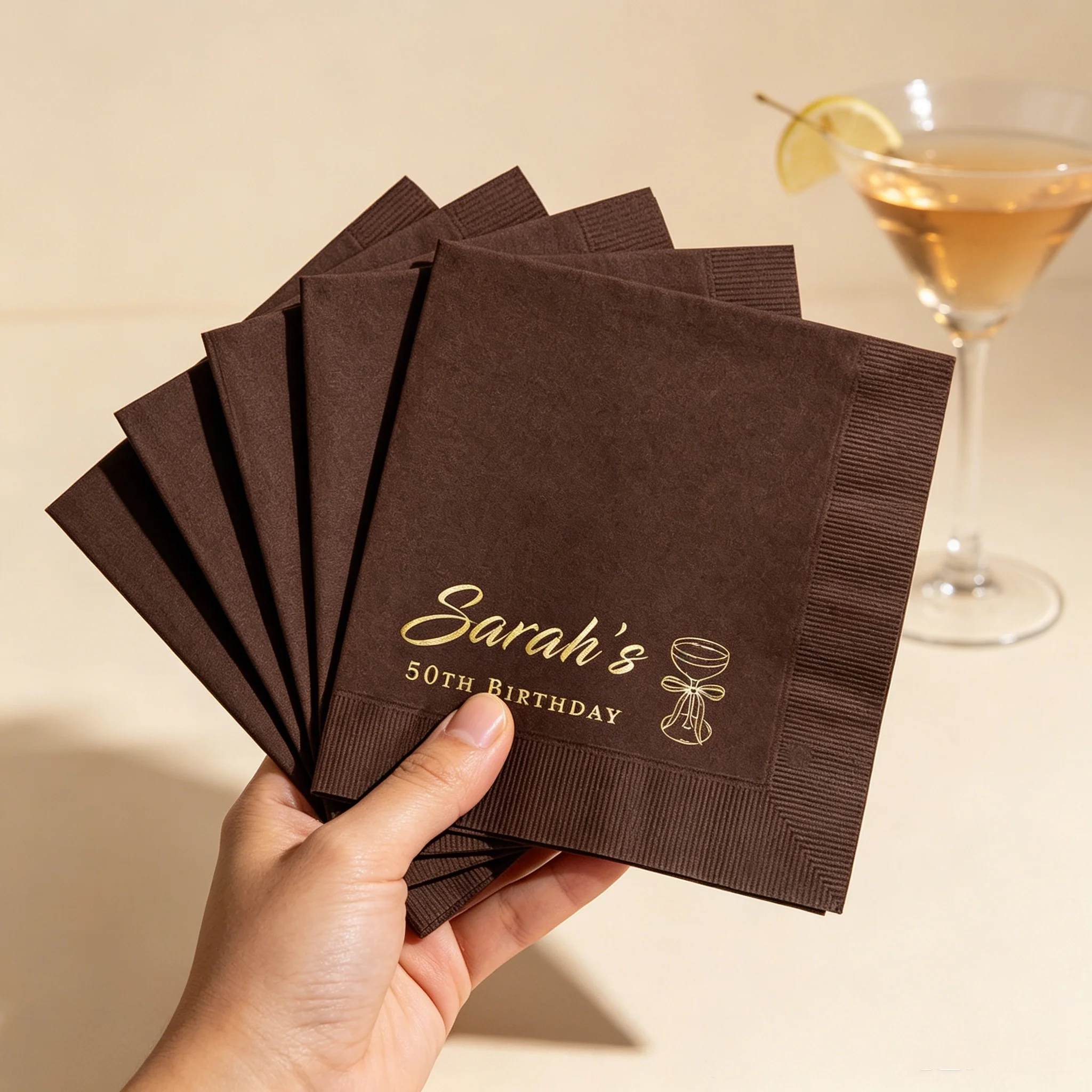 50pcs Personalized 50th Birthday Napkins, Custom Name with Gold Foil Script & Bow Cup Illustration, Black Disposable Cocktail Na
50pcs Personalized 50th Birthday Napkins, Custom Name with Gold Foil Script & Bow Cup Illustration, Black Disposable Cocktail Na
