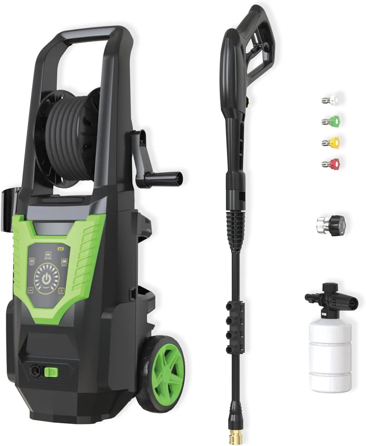 2200W LED Screen Electric Pressure Washer, 2800 PSI 2.8 GPM with Hose Reel, Foam Sprayer, 4 Nozzles,Touch Control, IPX5 Waterpro
2200W LED Screen Electric Pressure Washer, 2800 PSI 2.8 GPM with Hose Reel, Foam Sprayer, 4 Nozzles,Touch Control, IPX5 Waterpro