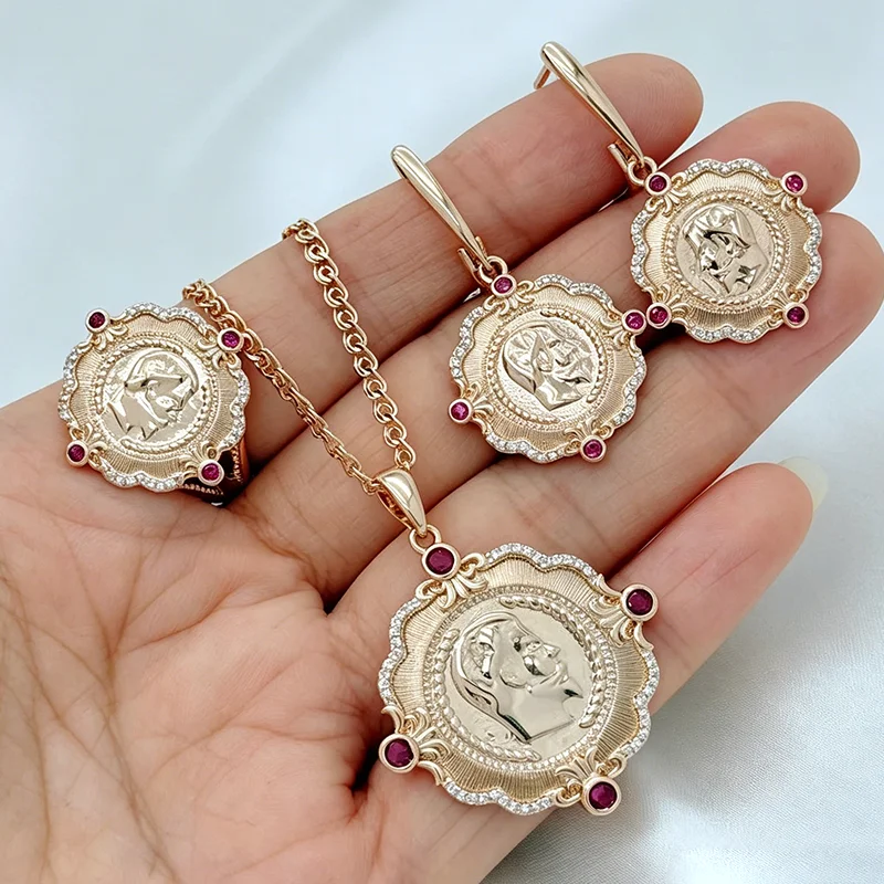 Kinel Luxury 585 Rose Gold Color Ethnic Ring Earrings Necklace for Women Fashion Red Natural Zircon Accessories Fine Jewelry
Kinel Luxury 585 Rose Gold Color Ethnic Ring Earrings Necklace for Women Fashion Red Natural Zircon Accessories Fine Jewelry