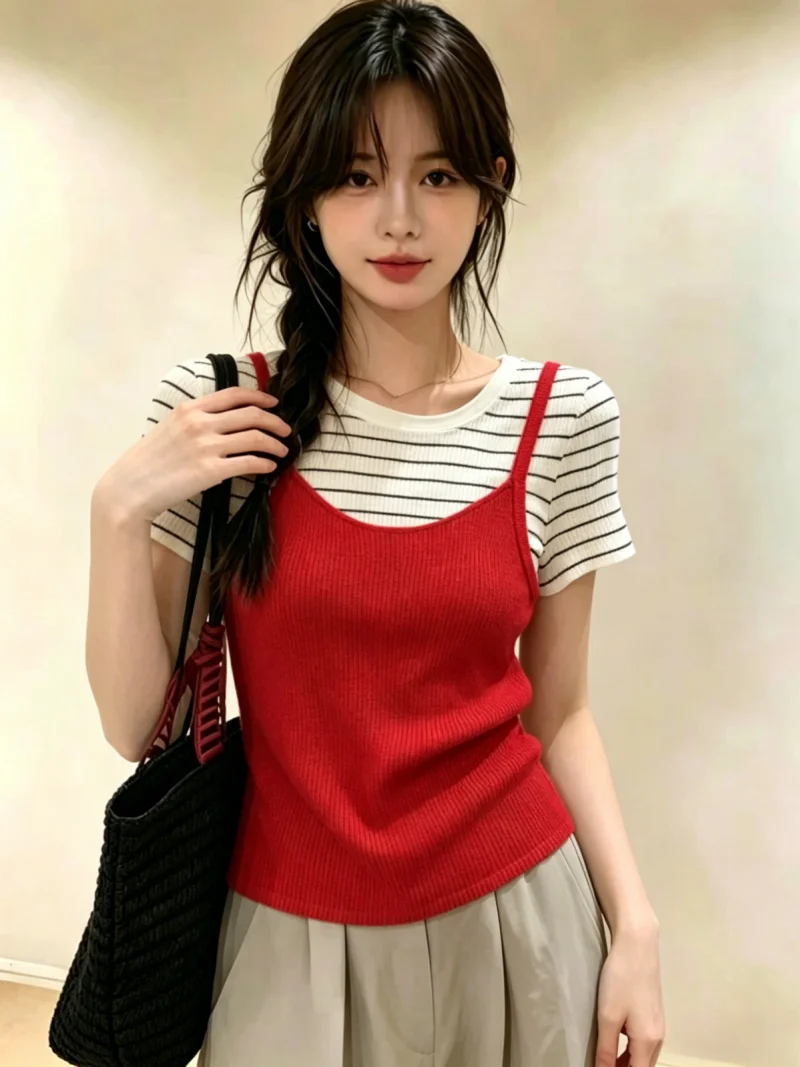 Slimming Short Sleeve round Neck Knitted Top Women's Summer Style Unique Patchwork Self-Keeping Recommendation Fashionable Ko...
Slimming Short Sleeve round Neck Knitted Top Women's Summer Style Unique Patchwork Self-Keeping Recommendation Fashionable Ko...