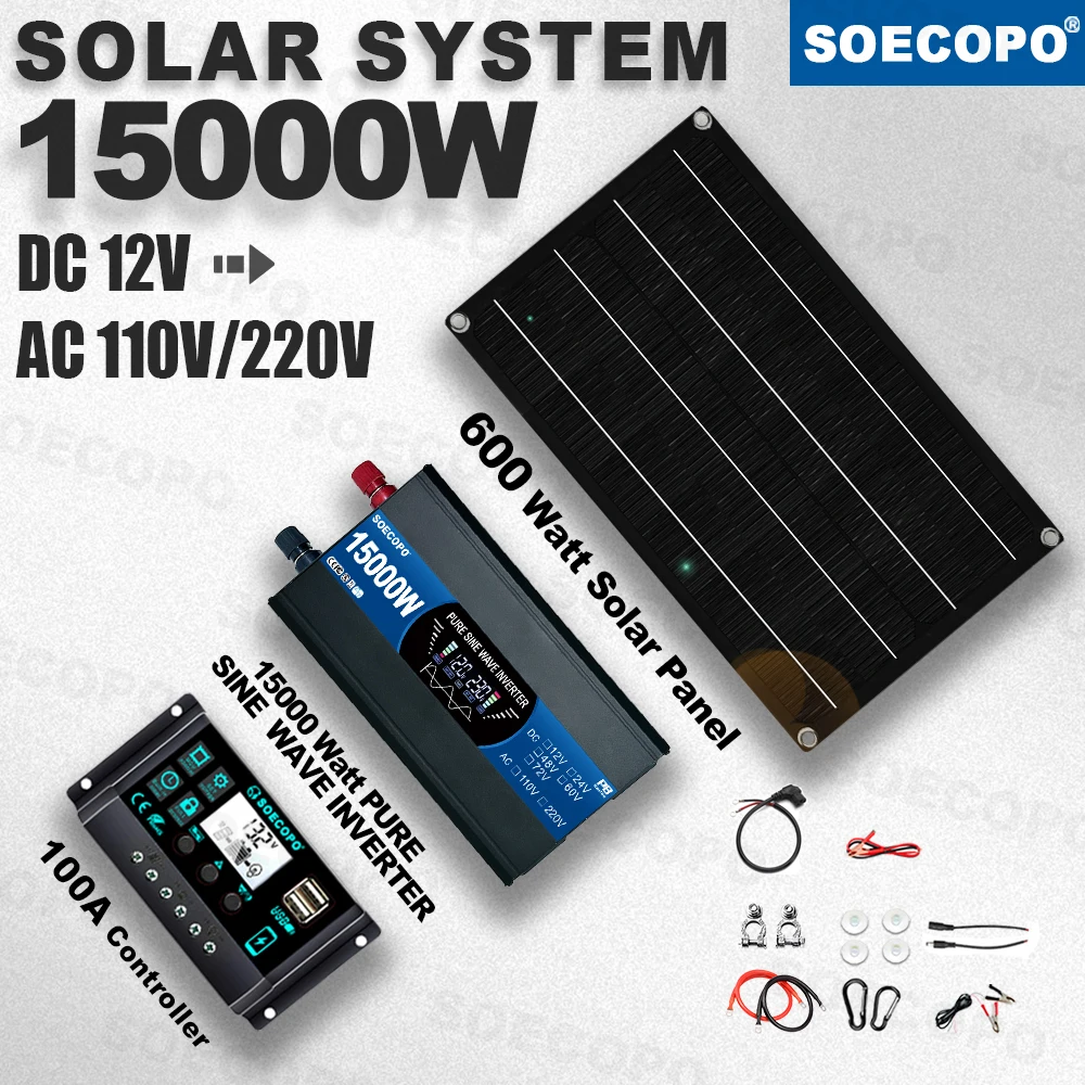 15000W Peak Solar System Kit 12V To 110V 220V Pure Sine Wave Inverter 600 Panel 100A ControllerGenerator for Charger Off Grid
15000W Peak Solar System Kit 12V To 110V 220V Pure Sine Wave Inverter 600 Panel 100A ControllerGenerator for Charger Off Grid