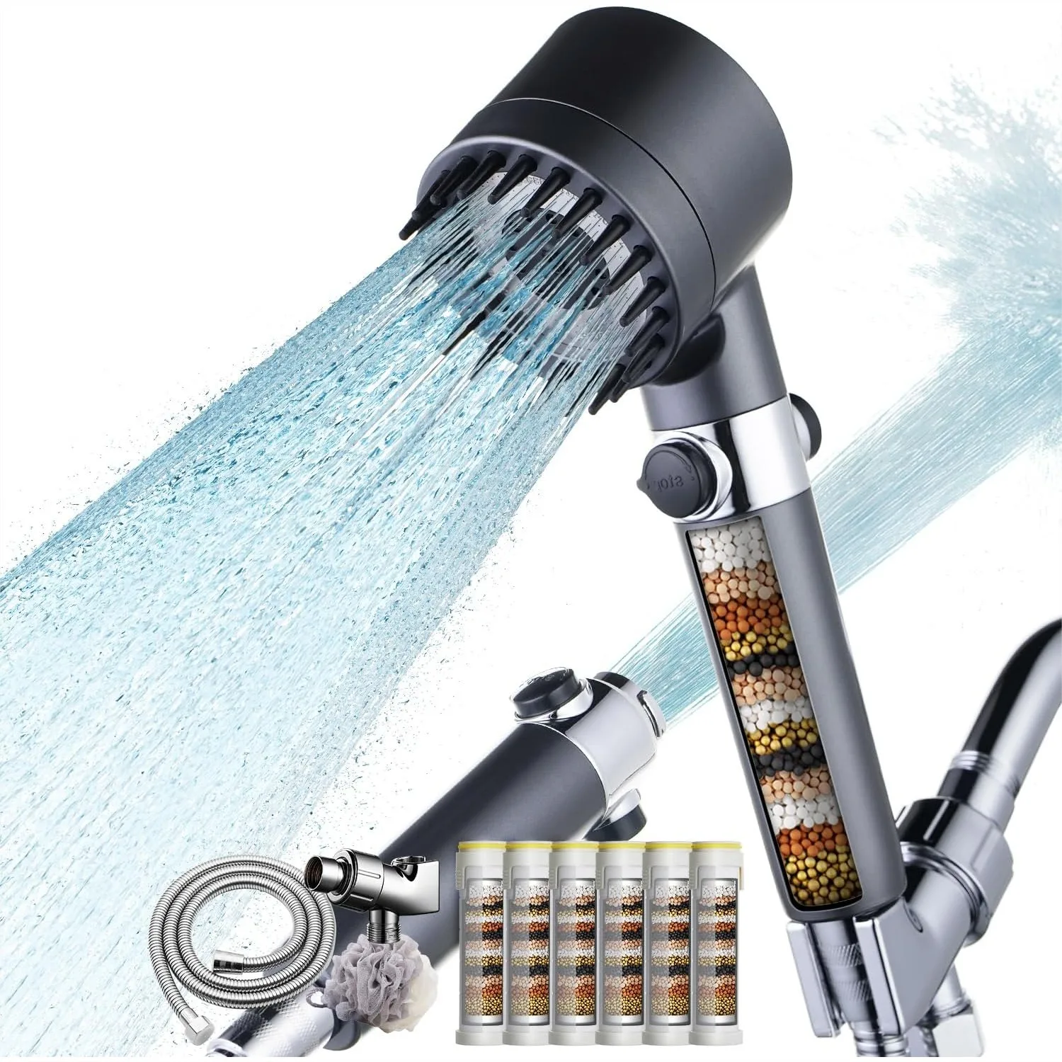 Filtered Shower Head with Handheld High Pressure 4 Spray Modes for Hard Water Removal and Pets, 79" Stainless Steel Hose
Filtered Shower Head with Handheld High Pressure 4 Spray Modes for Hard Water Removal and Pets, 79" Stainless Steel Hose