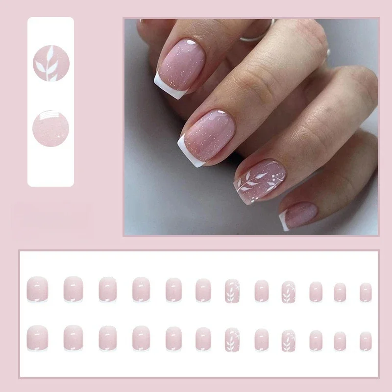 24Pcs/Set White Leaf Design Art Fake Nails Removable French Acrylic Wearing False Nails Short Square Head Press on Nail Tips
24Pcs/Set White Leaf Design Art Fake Nails Removable French Acrylic Wearing False Nails Short Square Head Press on Nail Tips