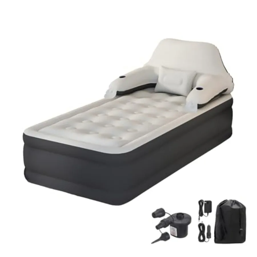 Twin Size Air Mattress with Headboard and Pump, Blow Up Mattress Inflatable Bed with Pillows for Guest Room, PVC, Gray, Quick-I
Twin Size Air Mattress with Headboard and Pump, Blow Up Mattress Inflatable Bed with Pillows for Guest Room, PVC, Gray, Quick-I