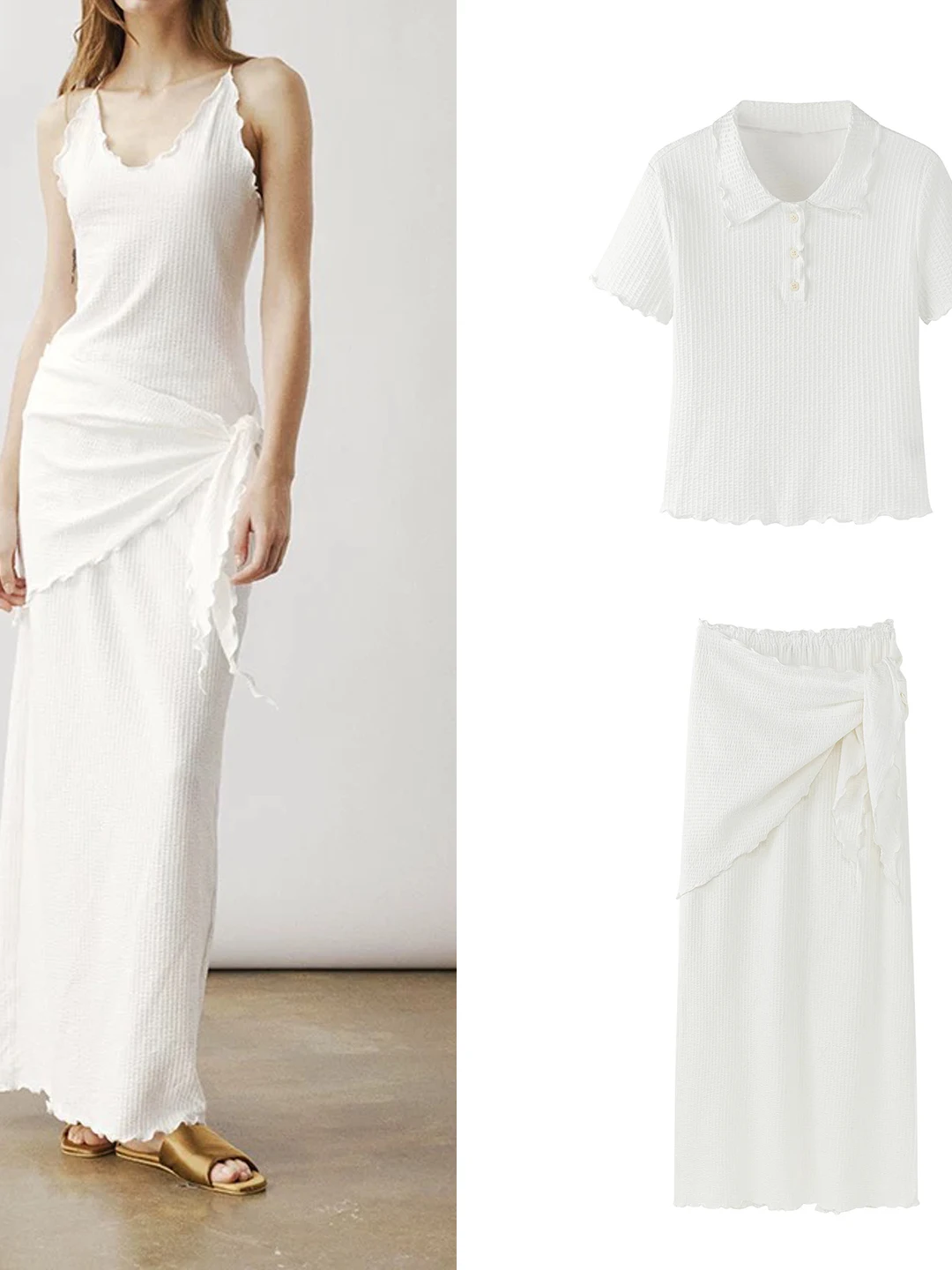 Nordic Minimalist Spring Summer Wave Waffle V-neck Strapless Short Sleeve T-shirt Half Skirt Fashion Set for Women
Nordic Minimalist Spring Summer Wave Waffle V-neck Strapless Short Sleeve T-shirt Half Skirt Fashion Set for Women
