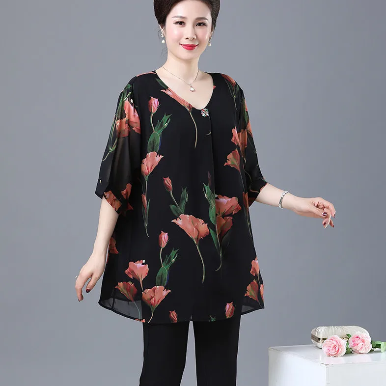 Летний шифоновый топ свободного кроя с принтом для женщин больших размеров, корейский стиль, для повседневной носки, для женщин 50-60 лет
Летний шифоновый топ свободного кроя с принтом для женщин больших размеров, корейский стиль, для повседневной носки, для женщин 50-60 лет