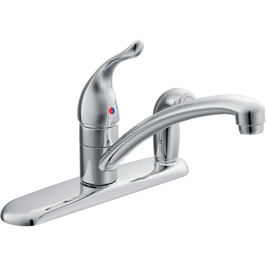 Chateau Chrome One-Handle Low-Arc Kitchen Faucet with Side Sprayer in Deck Plate for 3-Hole Setup 7434
Chateau Chrome One-Handle Low-Arc Kitchen Faucet with Side Sprayer in Deck Plate for 3-Hole Setup 7434