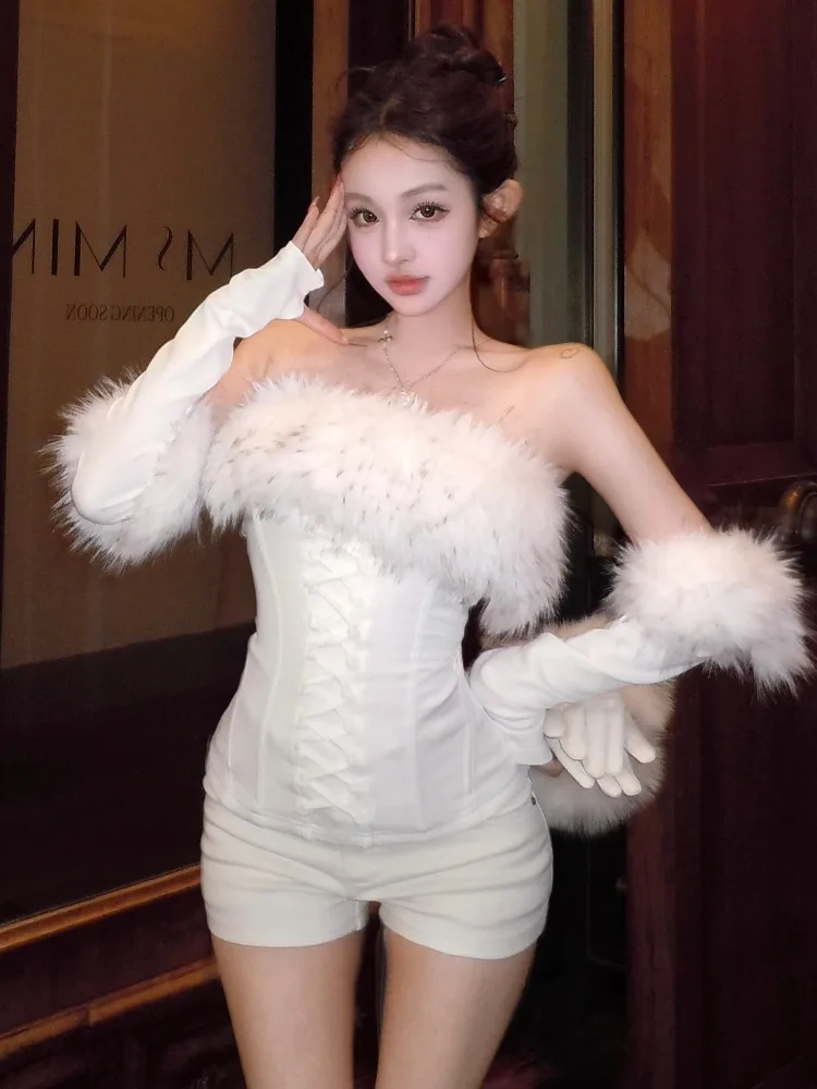 Slim Fit Fishbone T-Shirt One Shoulder Fur Collar Sexy Spicy Girl Citywalk Knitted Long Sleeve Breathable Autumn Winter Top
Slim Fit Fishbone T-Shirt One Shoulder Fur Collar Sexy Spicy Girl Citywalk Knitted Long Sleeve Breathable Autumn Winter Top