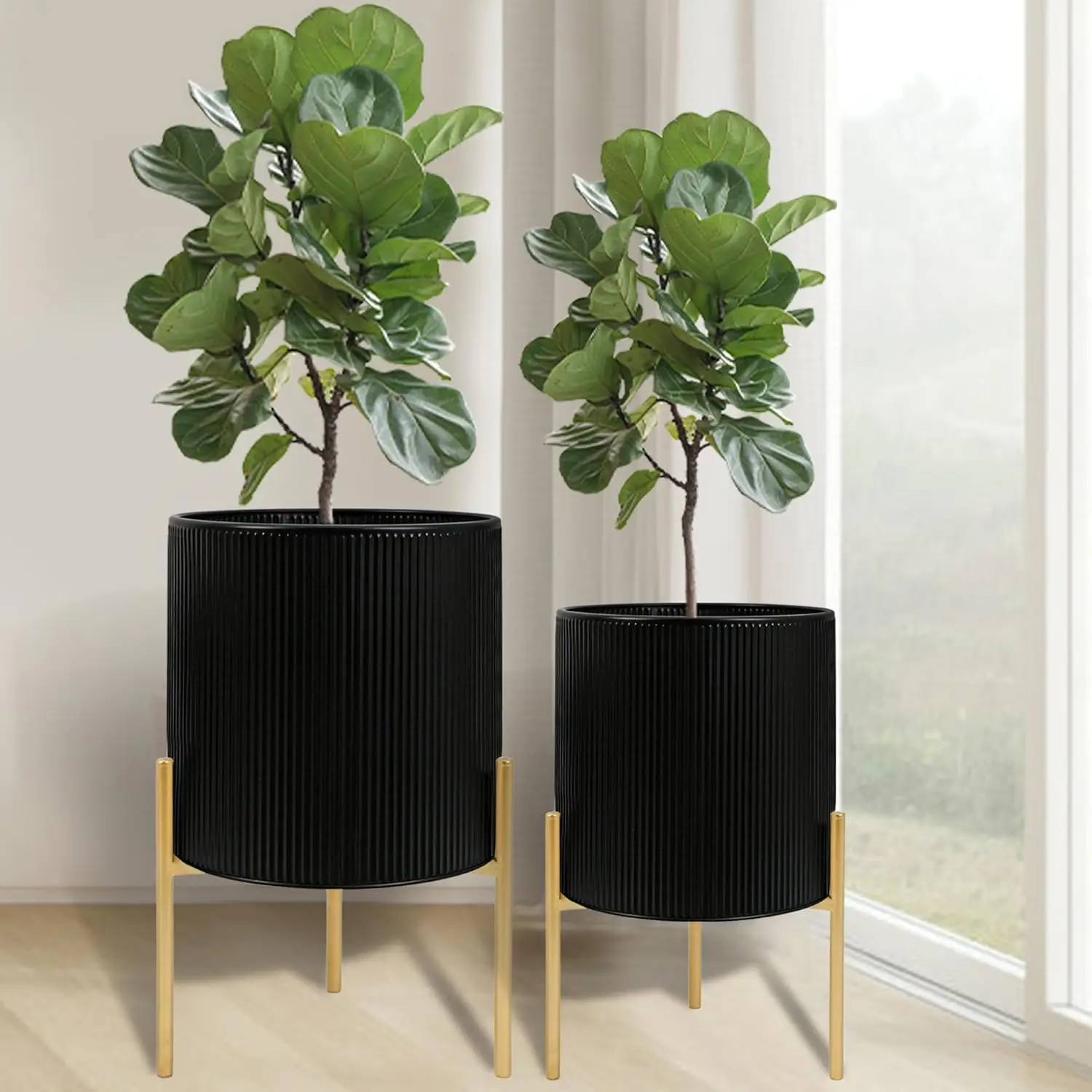 Modern Plant Pots, Set of 2 Round Large Planters with Stand, Large Size Metal Pots with Drainage Holes for Living Room,
Modern Plant Pots, Set of 2 Round Large Planters with Stand, Large Size Metal Pots with Drainage Holes for Living Room,