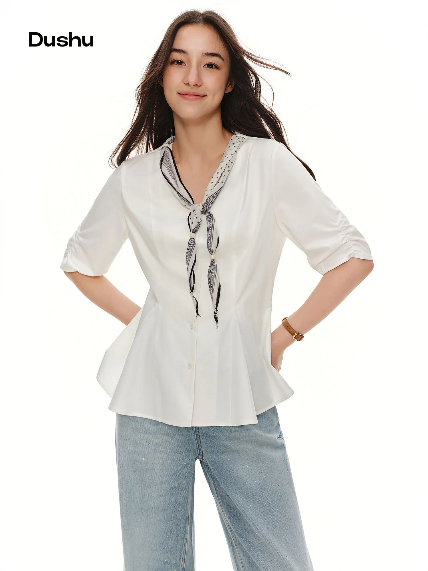 DUSHU 2026 Summer Women's Tie Neck Blouse, V-Neck Waist-Cinching Bow Top for Literary Chic & Preppy Intellectual Style Top
DUSHU 2026 Summer Women's Tie Neck Blouse, V-Neck Waist-Cinching Bow Top for Literary Chic & Preppy Intellectual Style Top