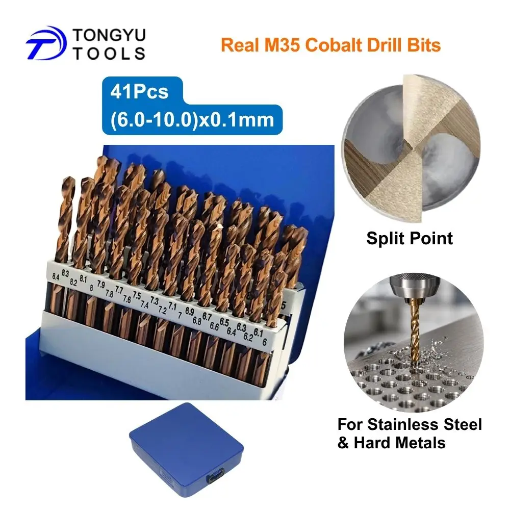 41Pcs M35 Cobalt Drill Bit Set 6-10mm DIN338 HSS Co5% Split Point Jobber Twist Drill Bits for Stainless Steel Hard Metal
41Pcs M35 Cobalt Drill Bit Set 6-10mm DIN338 HSS Co5% Split Point Jobber Twist Drill Bits for Stainless Steel Hard Metal