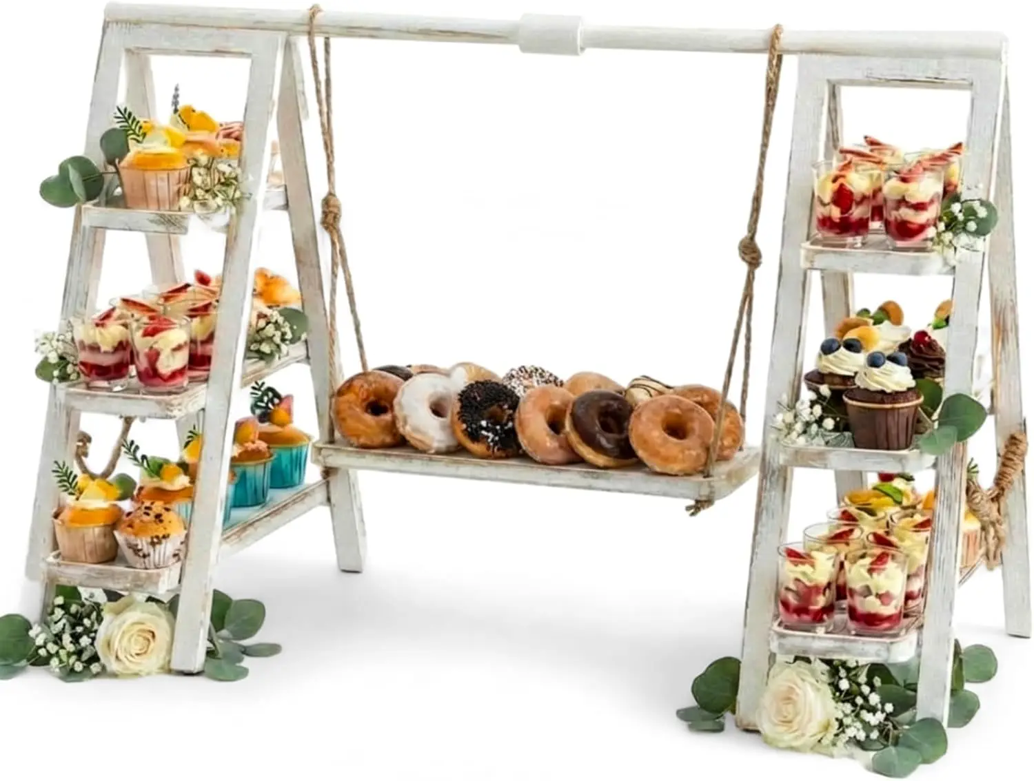 Foldable Wooden 3-Tier Swing Cupcake Stand with Serving Platter, Rustic White for Parties and Events
Foldable Wooden 3-Tier Swing Cupcake Stand with Serving Platter, Rustic White for Parties and Events