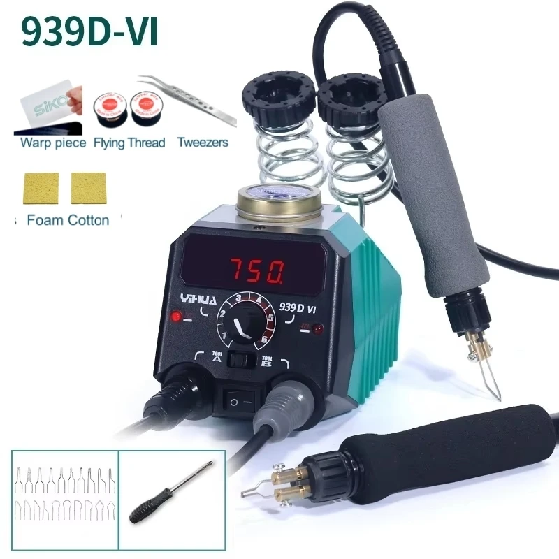 YIHUA 939D-VI Rapid Heating Soldering Iron Station with Dual Handles 20 Tips Perfect for Microelectronics Circuit Board Welding
YIHUA 939D-VI Rapid Heating Soldering Iron Station with Dual Handles 20 Tips Perfect for Microelectronics Circuit Board Welding
