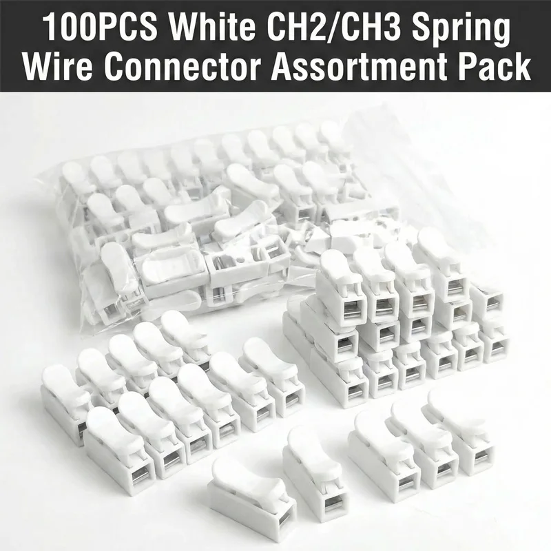 100 шт. быстрозажимных соединителей CH2 CH3, 2-контактные и 3-контактные пружинные электрические клеммные колодки, 5А 250В для подключения светодиодного освещения
100 шт. быстрозажимных соединителей CH2 CH3, 2-контактные и 3-контактные пружинные электрические клеммные колодки, 5А 250В для подключения светодиодного освещения