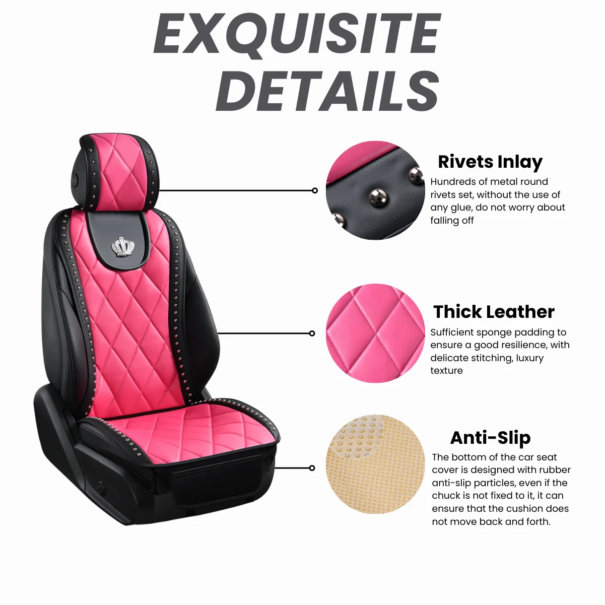 Women Universal Car Seat Cover, Napa Leather Auto Seat Cushions Mats Interior Accessories Crown Front Seats Covers Styling Rose
Women Universal Car Seat Cover, Napa Leather Auto Seat Cushions Mats Interior Accessories Crown Front Seats Covers Styling Rose