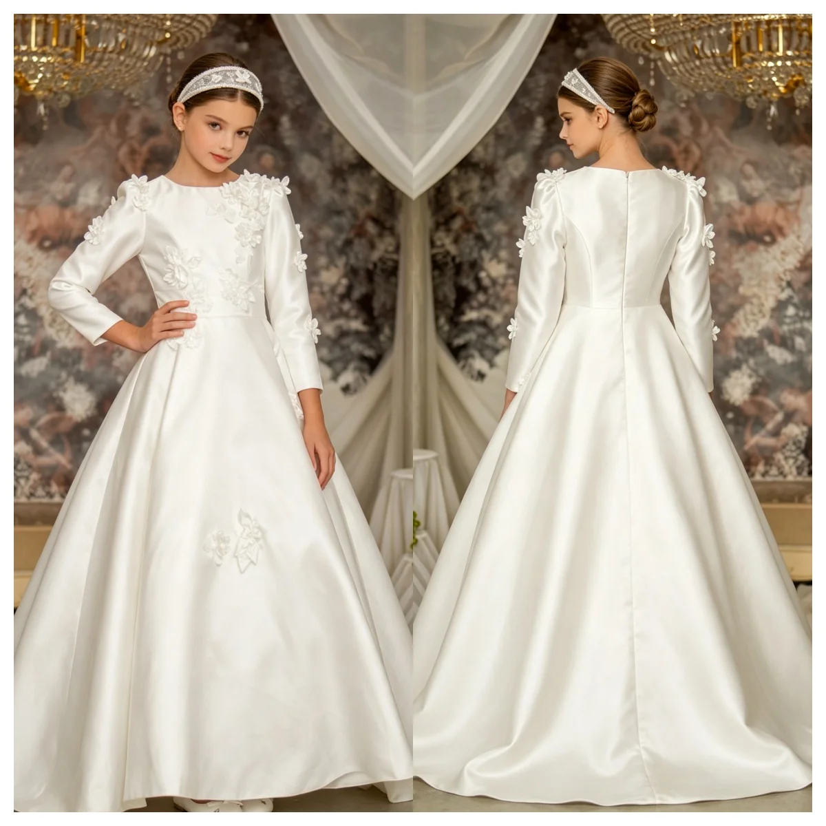 Customized Light Luxury Satin Flower Girl Dress Three-dimensional Flower Applique Long A-line Princess Dress Girls Wedding Party
Customized Light Luxury Satin Flower Girl Dress Three-dimensional Flower Applique Long A-line Princess Dress Girls Wedding Party