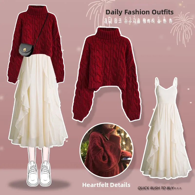 Red Christmas New Year Outfit Large Size Winter Clothes Vintage Style Two-Piece Set Sweater Dress Casual Fashion for Women
Red Christmas New Year Outfit Large Size Winter Clothes Vintage Style Two-Piece Set Sweater Dress Casual Fashion for Women