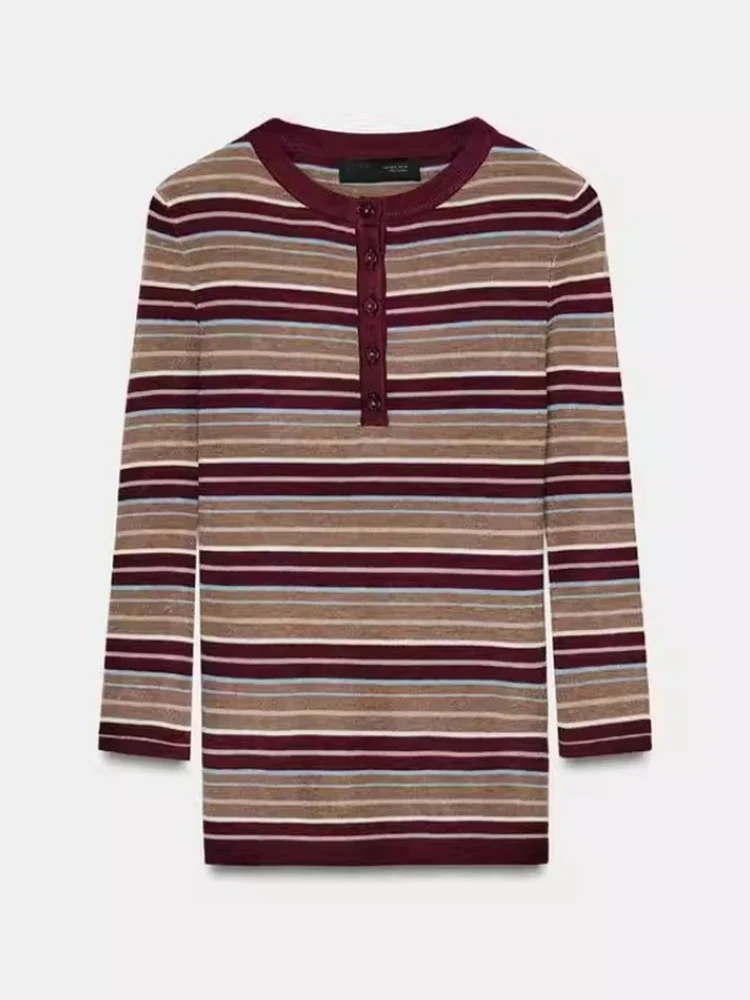 Модный женский приталенный вязаный свитер в полоску с пуговицами, зимняя новинка, уютный повседневный топ с длинным рукавом и круглым вырезом
Модный женский приталенный вязаный свитер в полоску с пуговицами, зимняя новинка, уютный повседневный топ с длинным рукавом и круглым вырезом