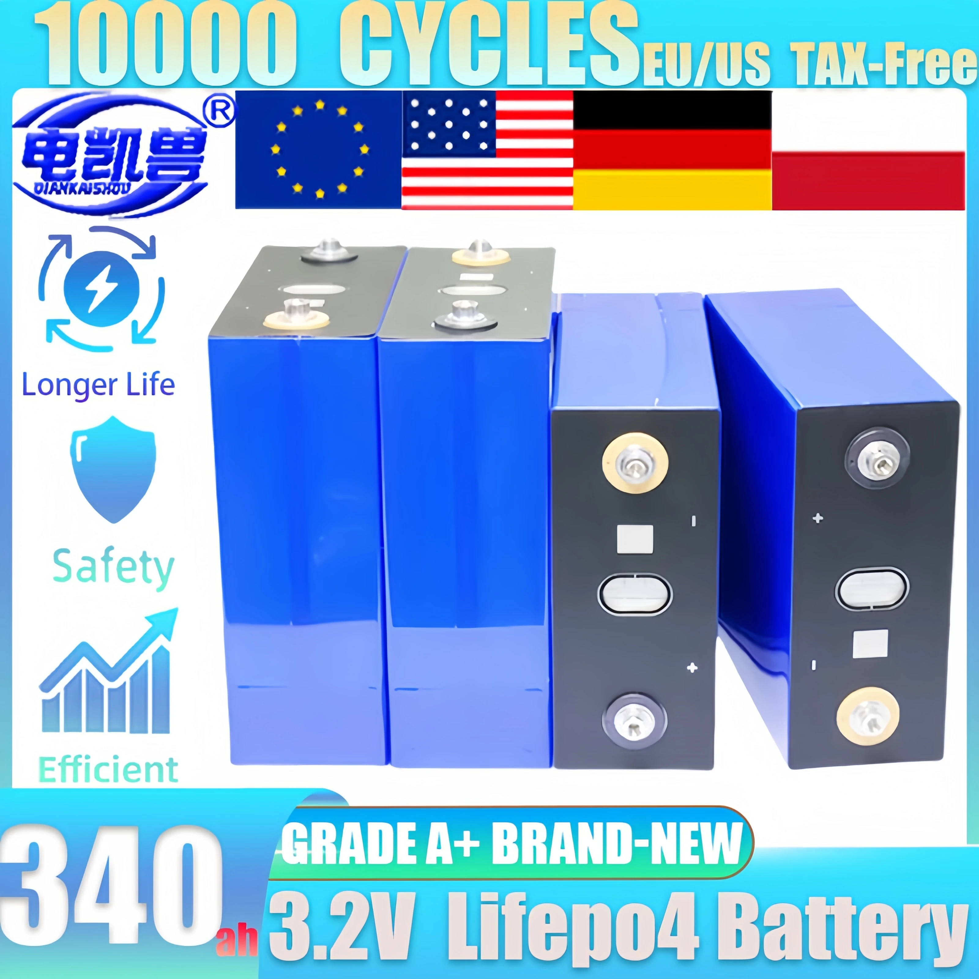 1-32 шт. класс A 3,2 В 340 Ач Lifepo4 аккумуляторная батарея 8000 циклов DIY 24 В 48 В RV EV лодка гольф солнечная энергия кемпинг беспошлинная торговля
1-32 шт. класс A 3,2 В 340 Ач Lifepo4 аккумуляторная батарея 8000 циклов DIY 24 В 48 В RV EV лодка гольф солнечная энергия кемпинг беспошлинная торговля