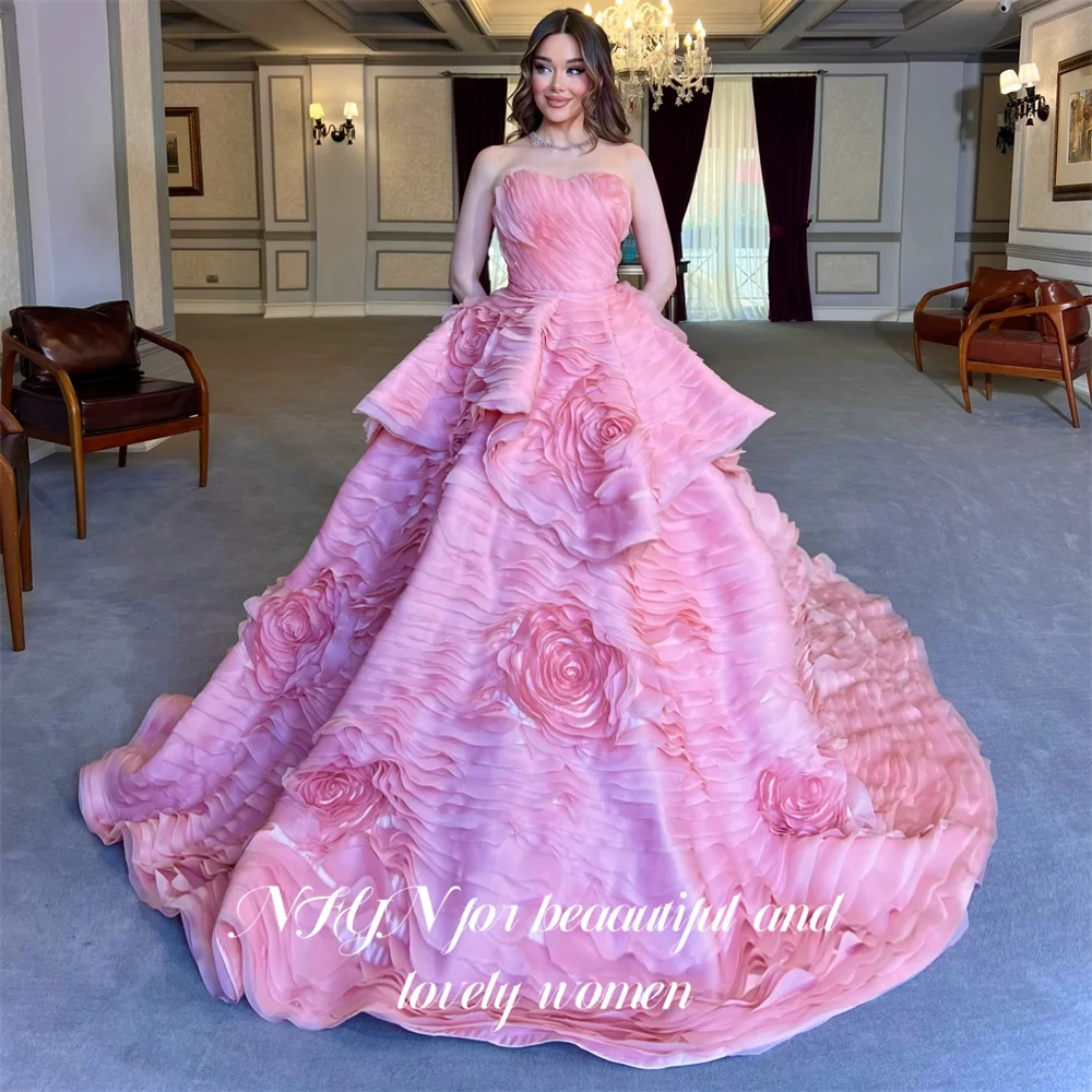 NFYN Pink Party Dress Strapless Sleeveless Evening Dress with Flowers Layered Party Gown Prom Gown for Women Customized
NFYN Pink Party Dress Strapless Sleeveless Evening Dress with Flowers Layered Party Gown Prom Gown for Women Customized