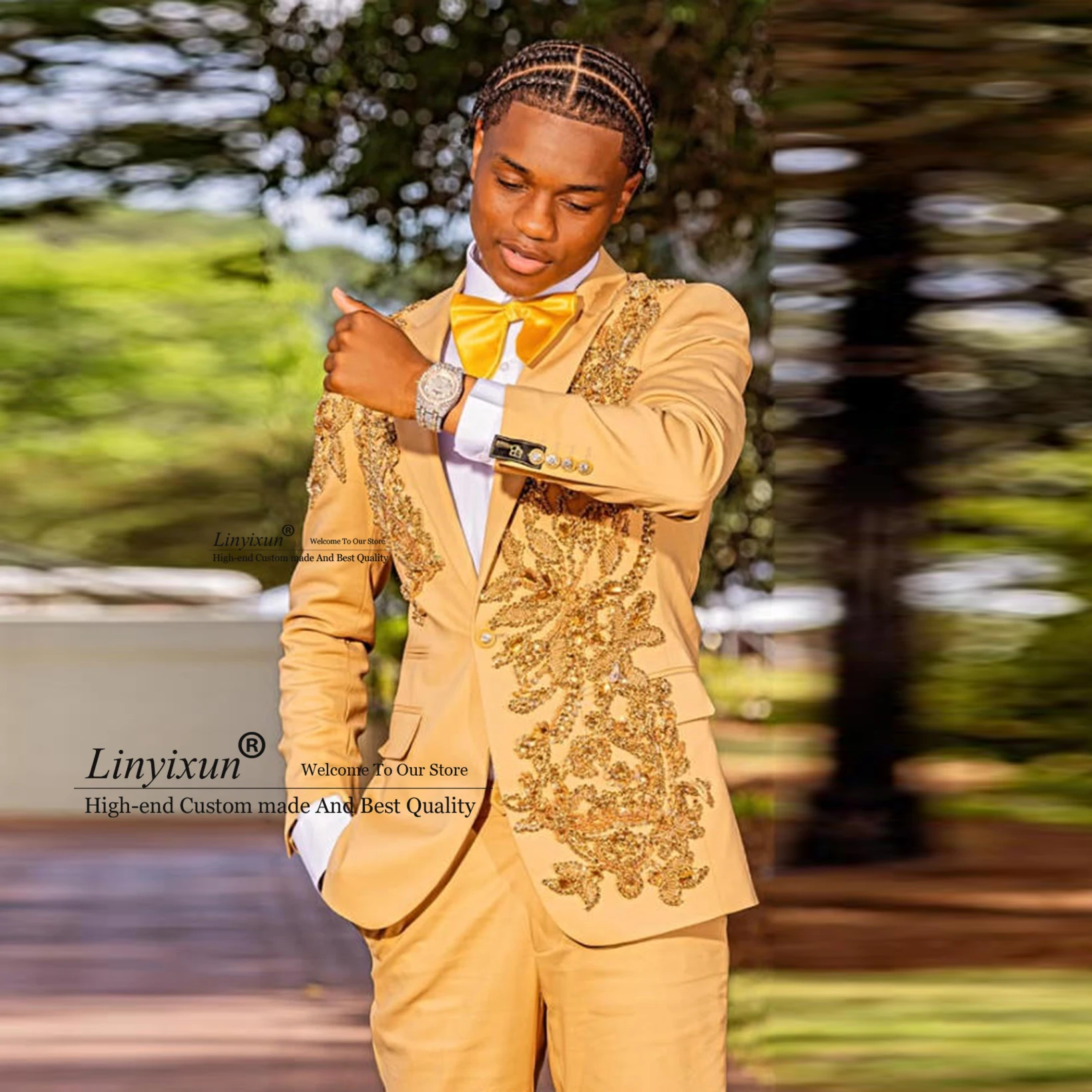 Luxury Beaded Tailored Suit Khaki Wedding Party Gala Formal 2 Piece Prom Tuxedo Set Customized Blazer Pants zomerset heren
Luxury Beaded Tailored Suit Khaki Wedding Party Gala Formal 2 Piece Prom Tuxedo Set Customized Blazer Pants zomerset heren