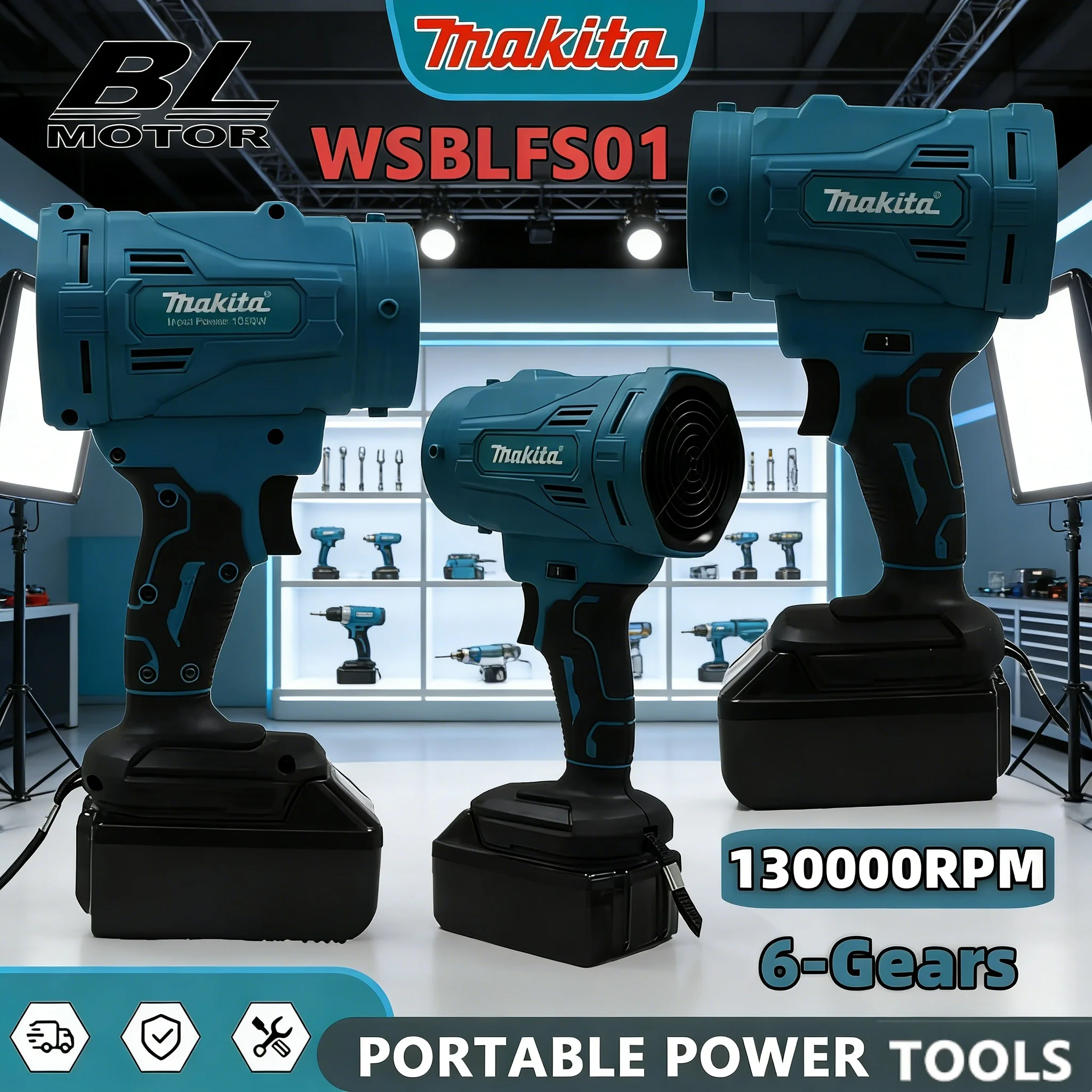 Makita High Speed Brushless Electric Air Blower 6-Gears Jet Turbo Fan 130000RPM Violent Fan Cordless Air Duster Tool 18V
Makita High Speed Brushless Electric Air Blower 6-Gears Jet Turbo Fan 130000RPM Violent Fan Cordless Air Duster Tool 18V