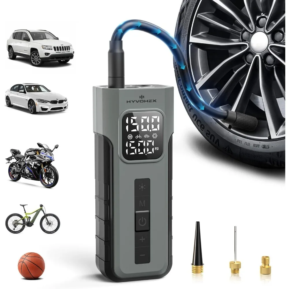 Tire Inflator Portable Air Compressor, 1 Min Fast Inflation Cordless Bike Pump with Digital Pressure Gauge LED Light, 150 PSI
Tire Inflator Portable Air Compressor, 1 Min Fast Inflation Cordless Bike Pump with Digital Pressure Gauge LED Light, 150 PSI