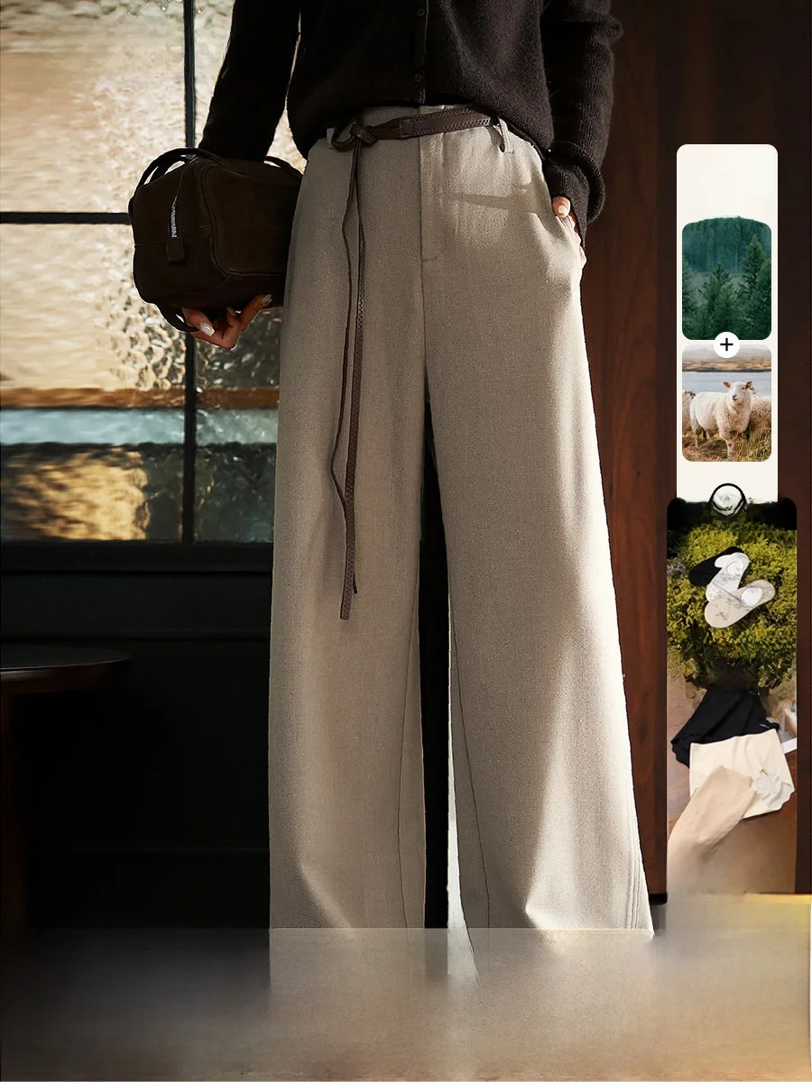 Modern Wide Leg Pants Casual Acetate Wool Blend Double Version Meat Concealing Slimming Casual Trousers for Women
Modern Wide Leg Pants Casual Acetate Wool Blend Double Version Meat Concealing Slimming Casual Trousers for Women
