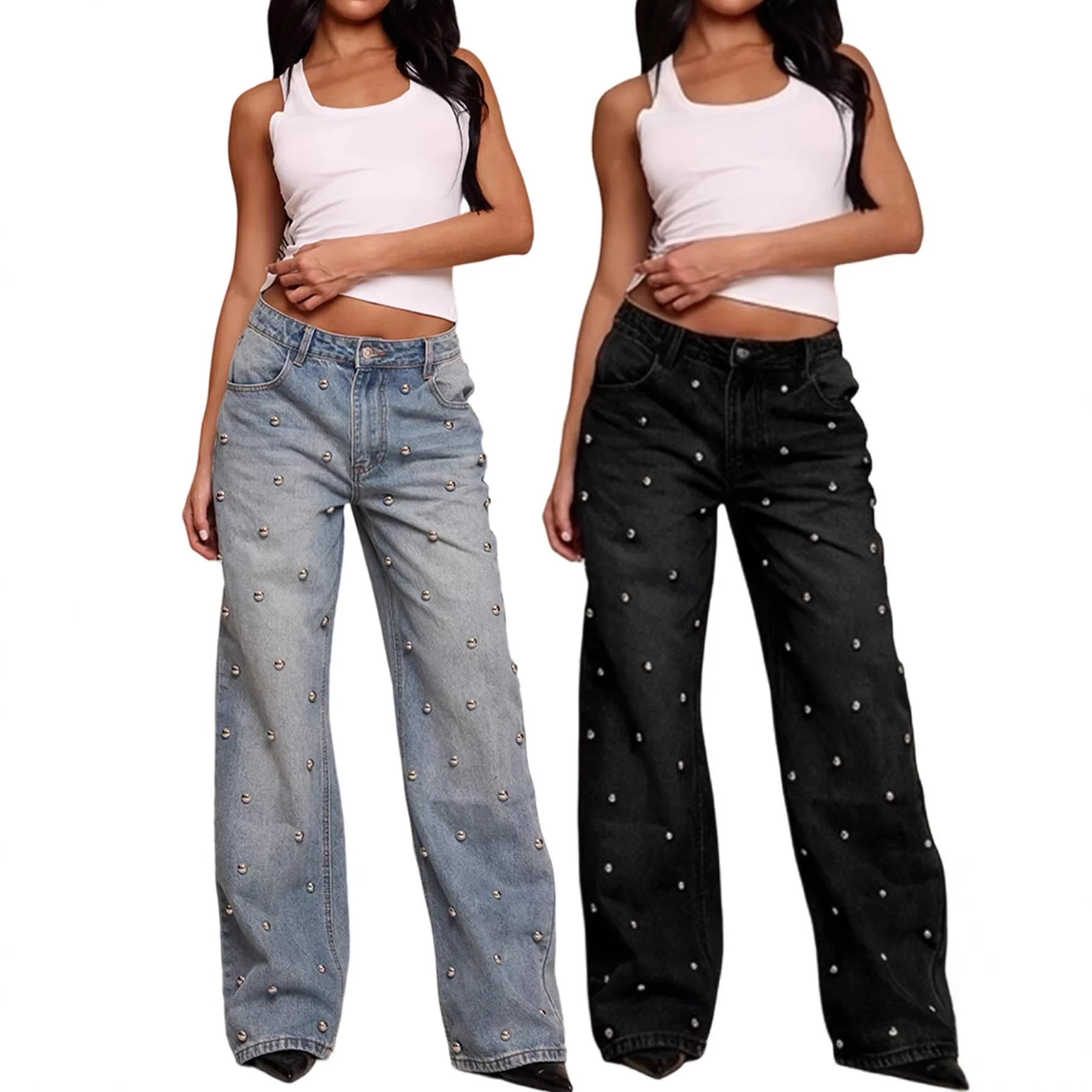 High Waist Women's Denim Jeans Baggy Straight Leg Washed out Sequin Embellished Casual Fashionable Spring Season Teens Youth
High Waist Women's Denim Jeans Baggy Straight Leg Washed out Sequin Embellished Casual Fashionable Spring Season Teens Youth