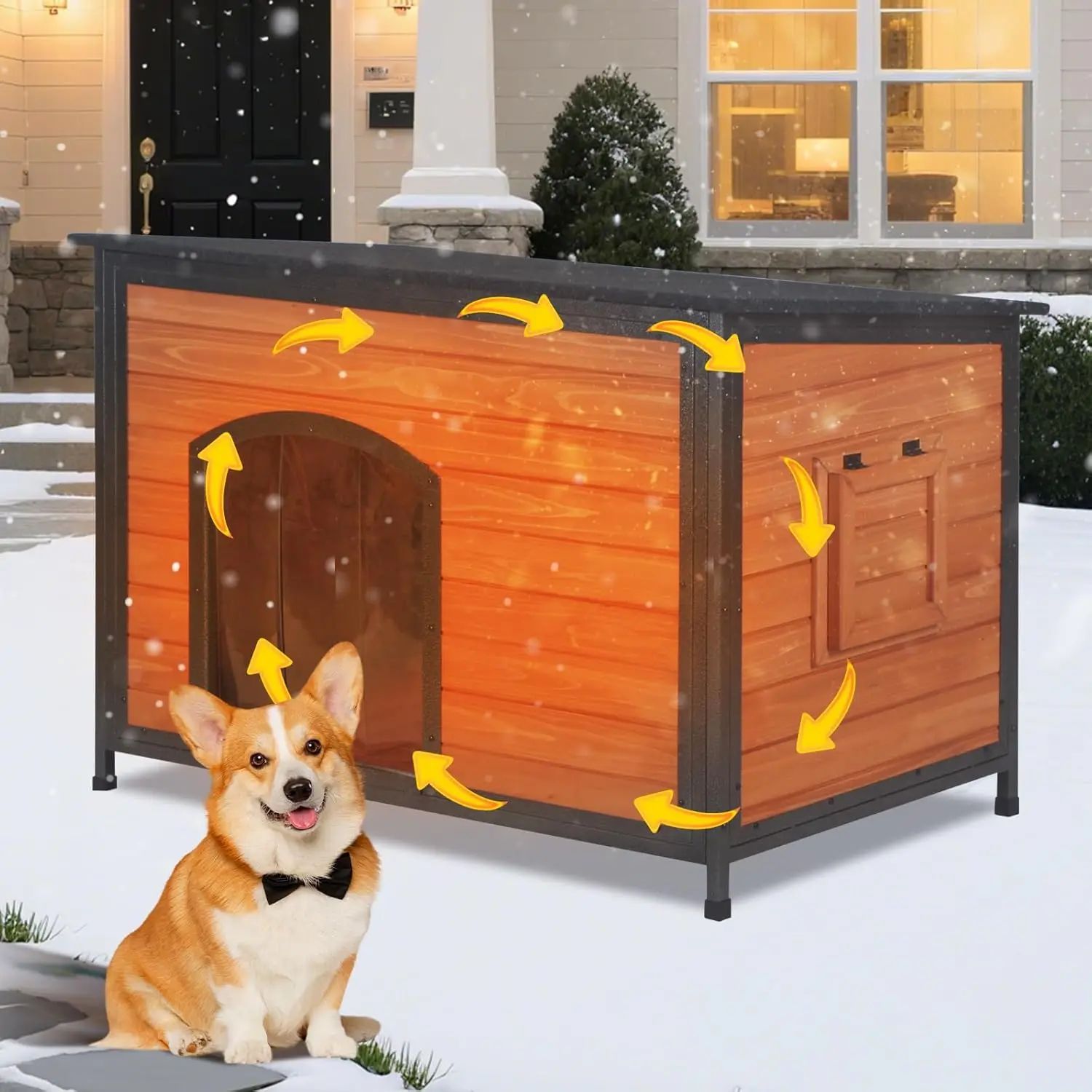 Insulated Dog House Outdoor Weatherproof, Wooden Warm Houses with Upgrade Anti-Chewing Iron Frame Dog Shelter for Puppies
Insulated Dog House Outdoor Weatherproof, Wooden Warm Houses with Upgrade Anti-Chewing Iron Frame Dog Shelter for Puppies