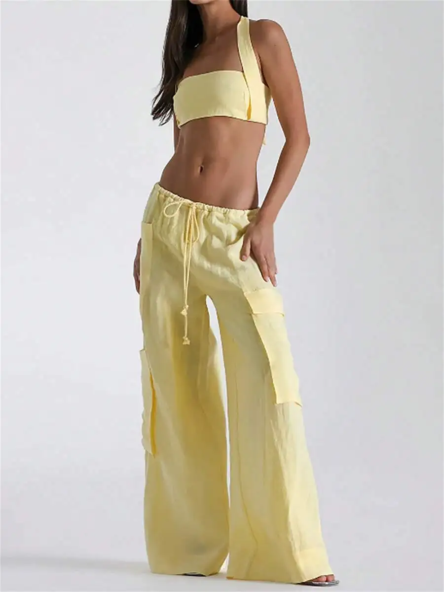 Womens Solid Color Drawstring Wide Leg Cargo Pants With Large Pockets Casual Streetwear
Womens Solid Color Drawstring Wide Leg Cargo Pants With Large Pockets Casual Streetwear
