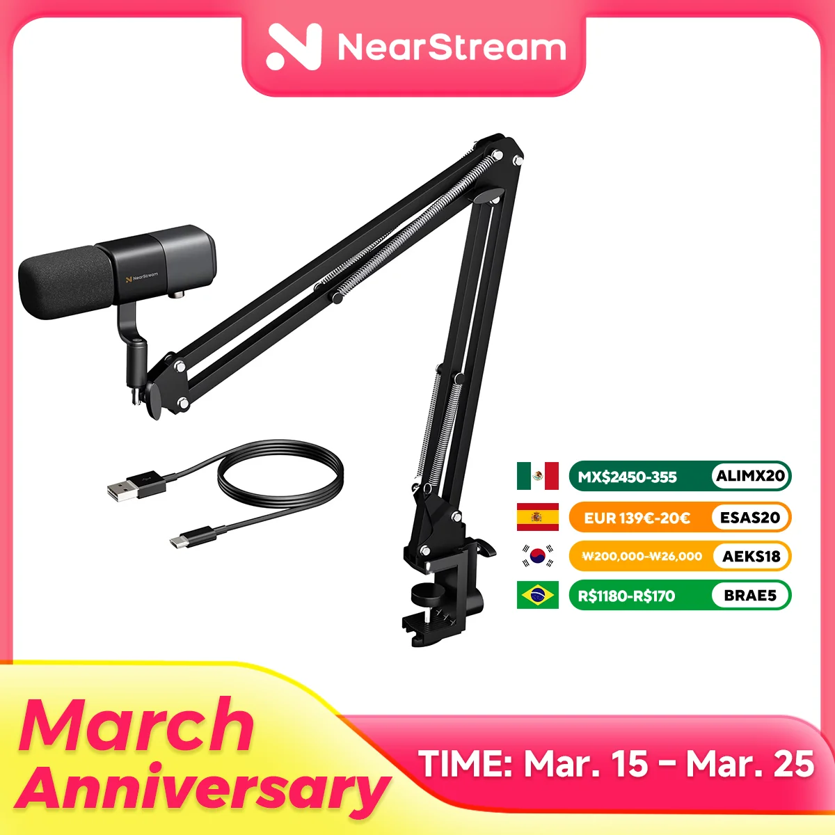 NearStream USB XLR Condenser Mic Boom Arm Plug-and-Play Professional Microphone pc for Streaming Podcast Studio set Recording
NearStream USB XLR Condenser Mic Boom Arm Plug-and-Play Professional Microphone pc for Streaming Podcast Studio set Recording