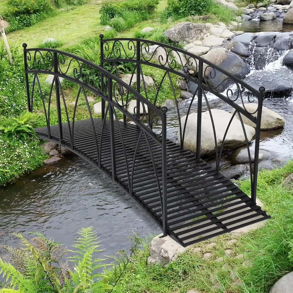 Long Outdoor Metal Garden Bridge with Safety Rails, Decorative Iron Arch for Yard or Pond, Black
Long Outdoor Metal Garden Bridge with Safety Rails, Decorative Iron Arch for Yard or Pond, Black