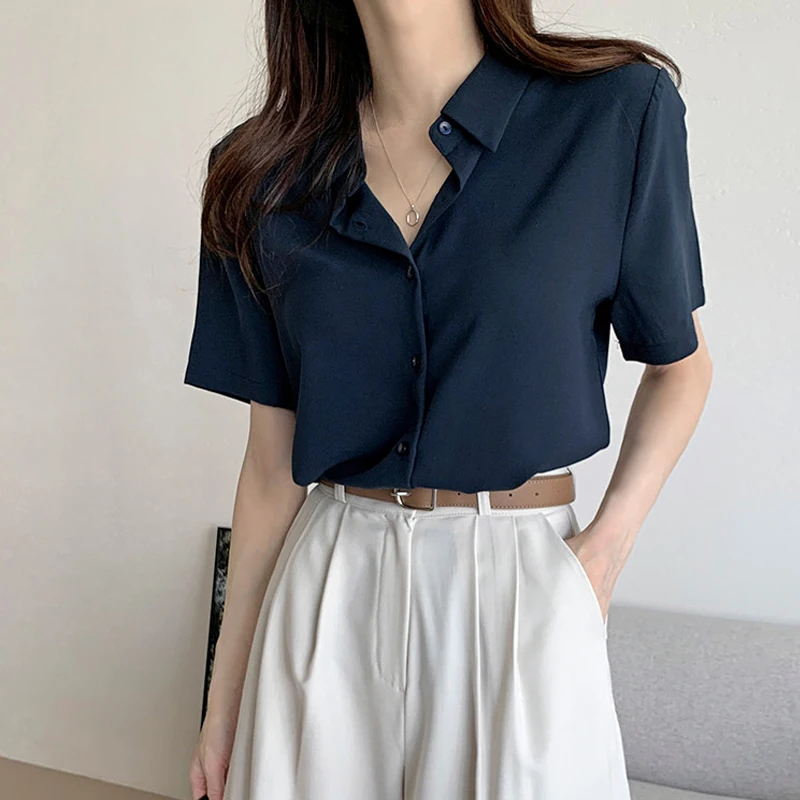 Chic Summer New Loose Chiffon irt ort Sve Turn-down Collar White Top Women's Faion Korean Sle Regular Fit Pure Color
Chic Summer New Loose Chiffon irt ort Sve Turn-down Collar White Top Women's Faion Korean Sle Regular Fit Pure Color
