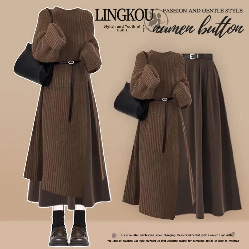 Вязаный комплект больших размеров для женщин, юбка с высокой талией, длинная све, повседневный костюм, осенне-зимний модный костюм из двух предметов
Вязаный комплект больших размеров для женщин, юбка с высокой талией, длинная све, повседневный костюм, осенне-зимний модный костюм из двух предметов