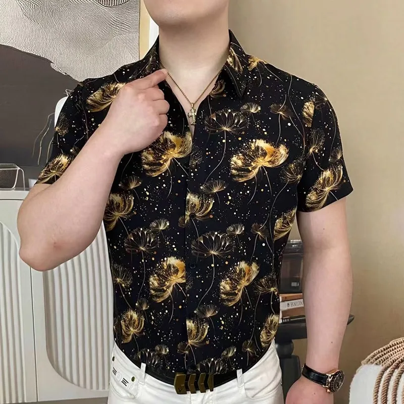 Luxury Gold Floral Print Shirt for Men Summer Short Sleeve Casual Shirts Slim Fit Social Streetwear Business Shirts Men Clothing
Luxury Gold Floral Print Shirt for Men Summer Short Sleeve Casual Shirts Slim Fit Social Streetwear Business Shirts Men Clothing