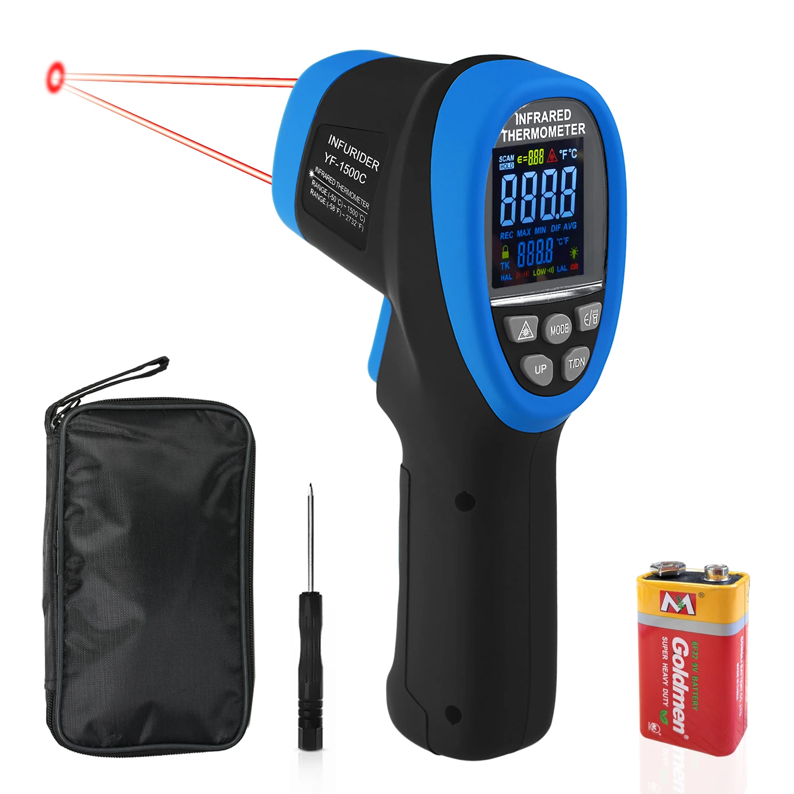 HoldPeak HP-1500-APP Non-Contact Infrared Thermometer -50℃~1500℃ High Temp Gun with Laser & Backlight
HoldPeak HP-1500-APP Non-Contact Infrared Thermometer -50℃~1500℃ High Temp Gun with Laser & Backlight
