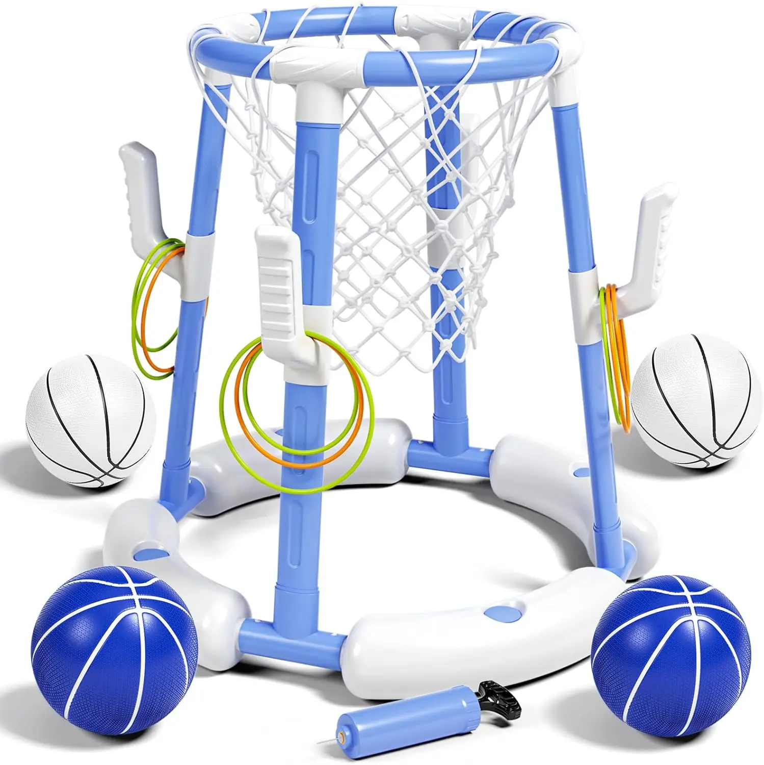 2-in-1 Pool Basketball Hoop & Ring Toss Game with 4 Balls, 8 Rings & Pump, Stable Floating Toy for Kids & Adults
2-in-1 Pool Basketball Hoop & Ring Toss Game with 4 Balls, 8 Rings & Pump, Stable Floating Toy for Kids & Adults