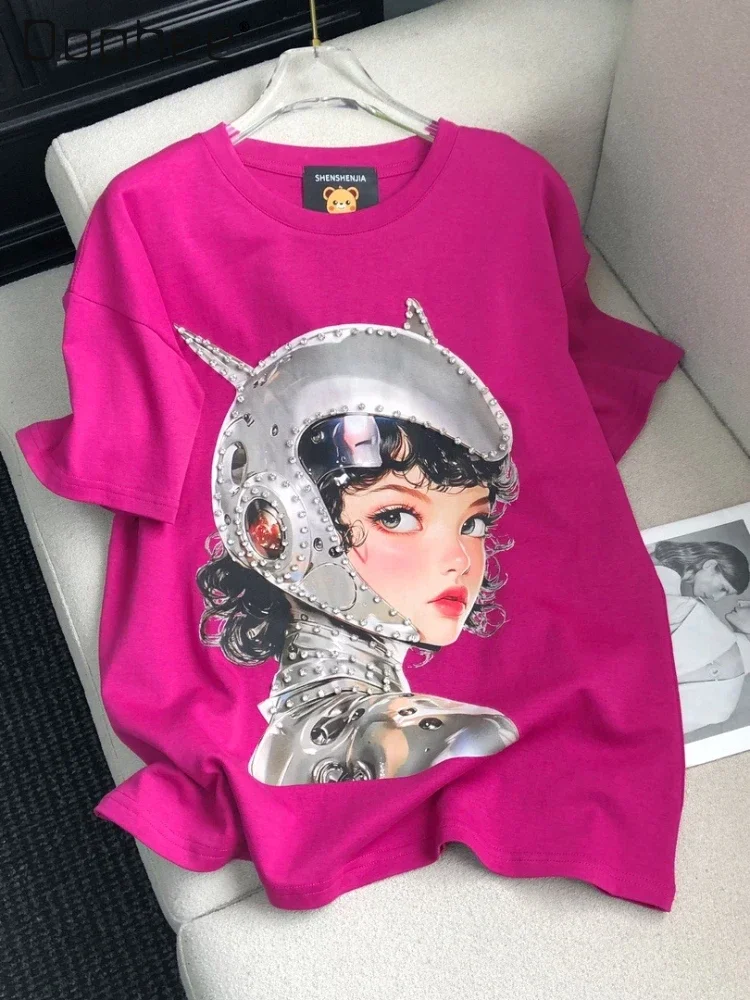 Y2k Top 2025 New Retro Fashion Diamond-encrusted Print Loose Short-sleeved T-shirt Women Street Hipster Loose Casual Tops
Y2k Top 2025 New Retro Fashion Diamond-encrusted Print Loose Short-sleeved T-shirt Women Street Hipster Loose Casual Tops