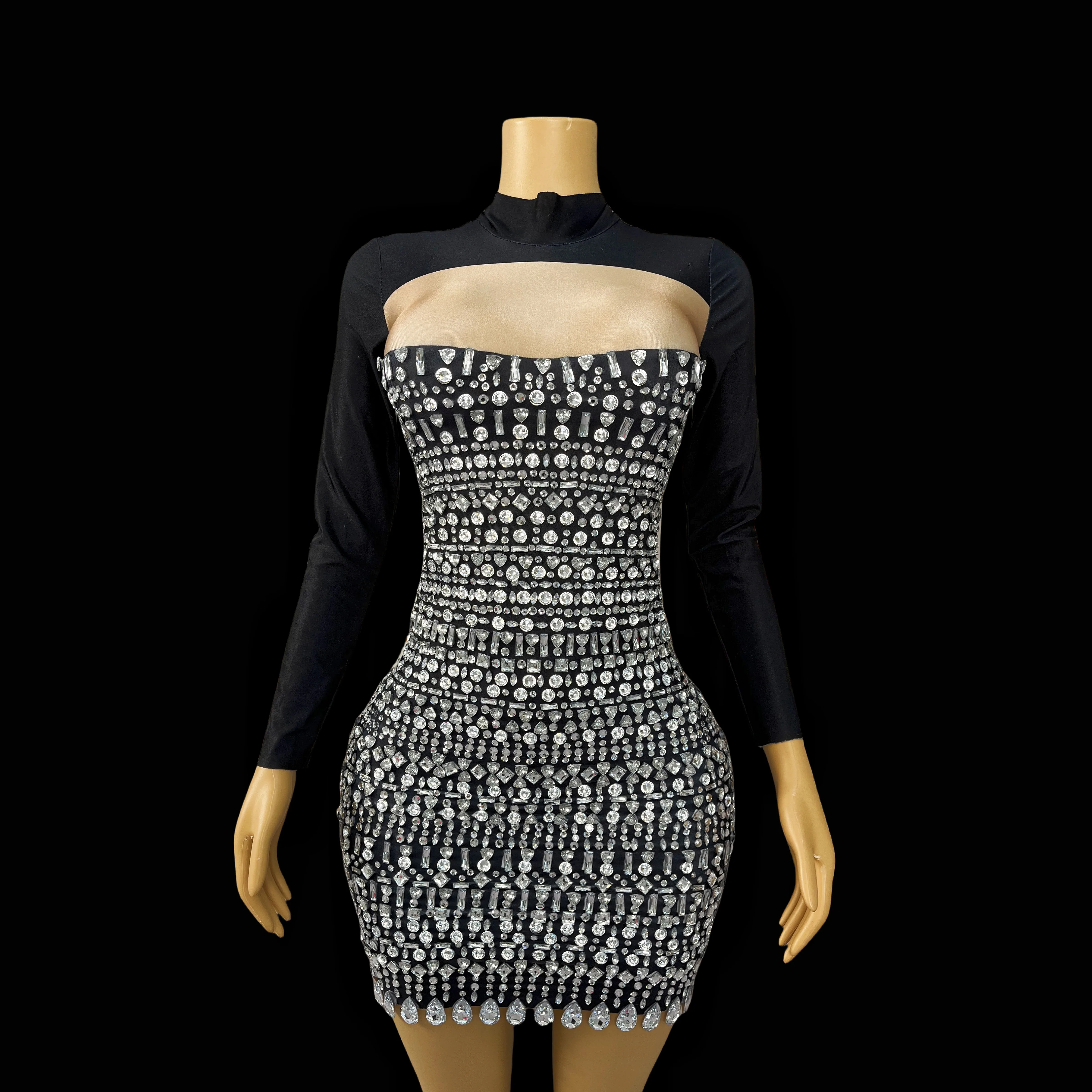 Brilliant Silver Rhinestone Birthday Celebration Long Sleeve Black Dress Costumes Party Dance Sexy Crystal Costumes lengyan
Brilliant Silver Rhinestone Birthday Celebration Long Sleeve Black Dress Costumes Party Dance Sexy Crystal Costumes lengyan