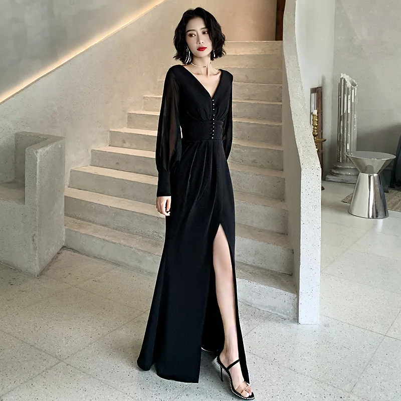 Black Chiffon Group Evening Fashion Fall Women's Clothing Long Dress Regular Sleeve Mid Waist Wedding Dress
Black Chiffon Group Evening Fashion Fall Women's Clothing Long Dress Regular Sleeve Mid Waist Wedding Dress