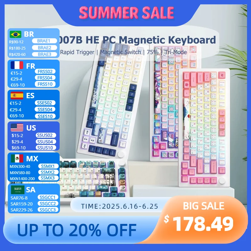 Akko MOD007B HE Игровая клавиатура для ПК с магнитным переключателем Rapid Trigger 8K 75% RGB Беспроводная клавиатура USB Type-C/2.4G/Bluetooth 5.0
Akko MOD007B HE Игровая клавиатура для ПК с магнитным переключателем Rapid Trigger 8K 75% RGB Беспроводная клавиатура USB Type-C/2.4G/Bluetooth 5.0