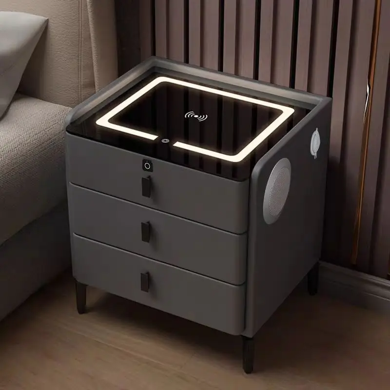 Smart solid wood bedside table wireless charging + three-color light + USB three-drawer simple light luxury bedside table 
Smart solid wood bedside table wireless charging + three-color light + USB three-drawer simple light luxury bedside table