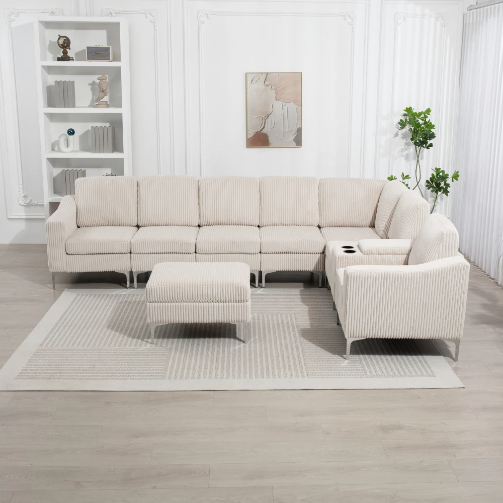 Convertible Sectional Corduroy Sofa with Storage Ottoman, USB Ports,Cupholders for Living Room,Free Coffee Wood Framed Wall Art
Convertible Sectional Corduroy Sofa with Storage Ottoman, USB Ports,Cupholders for Living Room,Free Coffee Wood Framed Wall Art