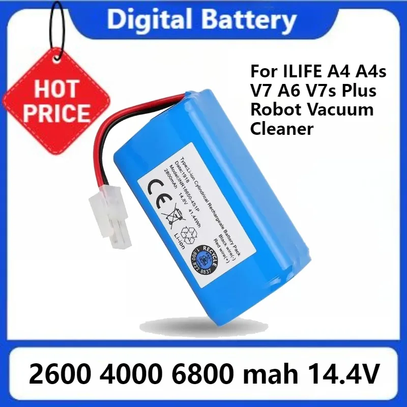 Lithium Battery for ILIFE A4 A4s V7 A6 V7s Plus Robot Vacuum Cleaner ILife 4S1P Full Capacity NEW 14.8V 2600mah 6800mah
Lithium Battery for ILIFE A4 A4s V7 A6 V7s Plus Robot Vacuum Cleaner ILife 4S1P Full Capacity NEW 14.8V 2600mah 6800mah