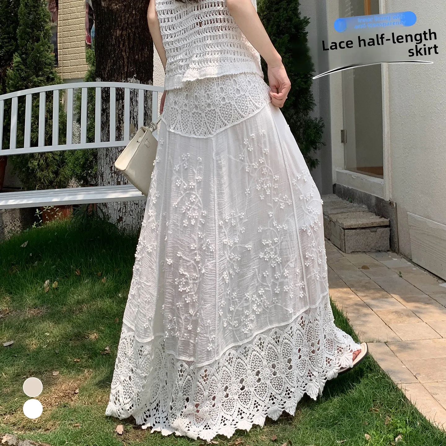 High Waist Lace Trim Hollow Knitted Pleated Skirt Women's Slimming Drapey 3D Flower A-Line Long Skirt Retro Style
High Waist Lace Trim Hollow Knitted Pleated Skirt Women's Slimming Drapey 3D Flower A-Line Long Skirt Retro Style