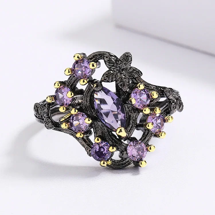 925 Silver Elegant Women's Jewelry Three-piece Set Black Gold Purple Zircon Flowers Jewelry Women's Ring Necklace Earrings
925 Silver Elegant Women's Jewelry Three-piece Set Black Gold Purple Zircon Flowers Jewelry Women's Ring Necklace Earrings